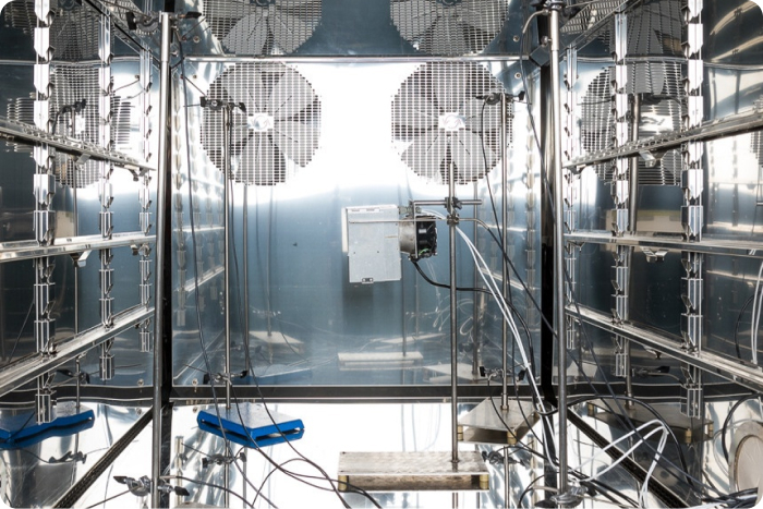 Inside a climatic chamber during calibration